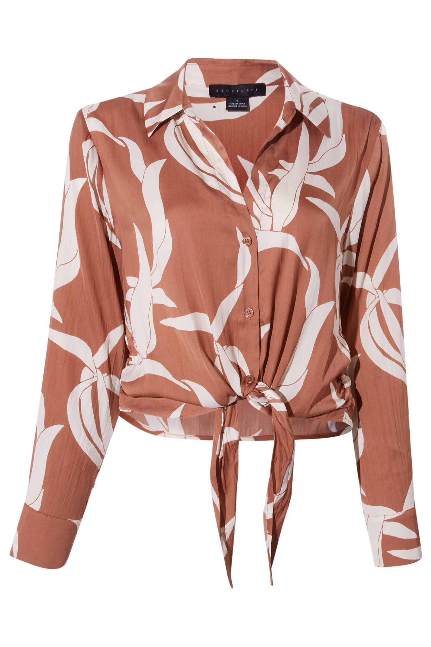 Botanical Print Front Tie Shirt