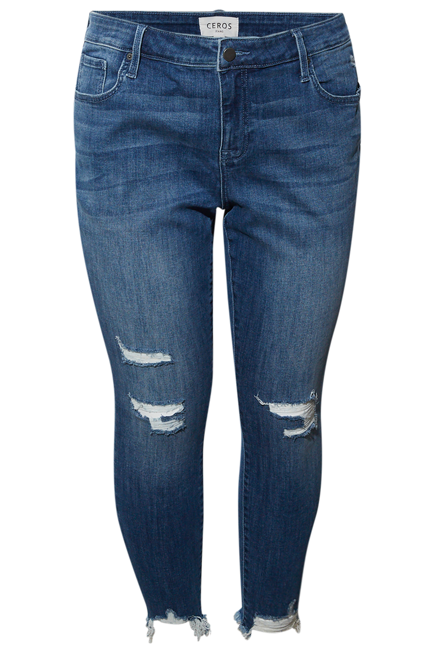 Ceros High Rise Distressed Ankle Jean