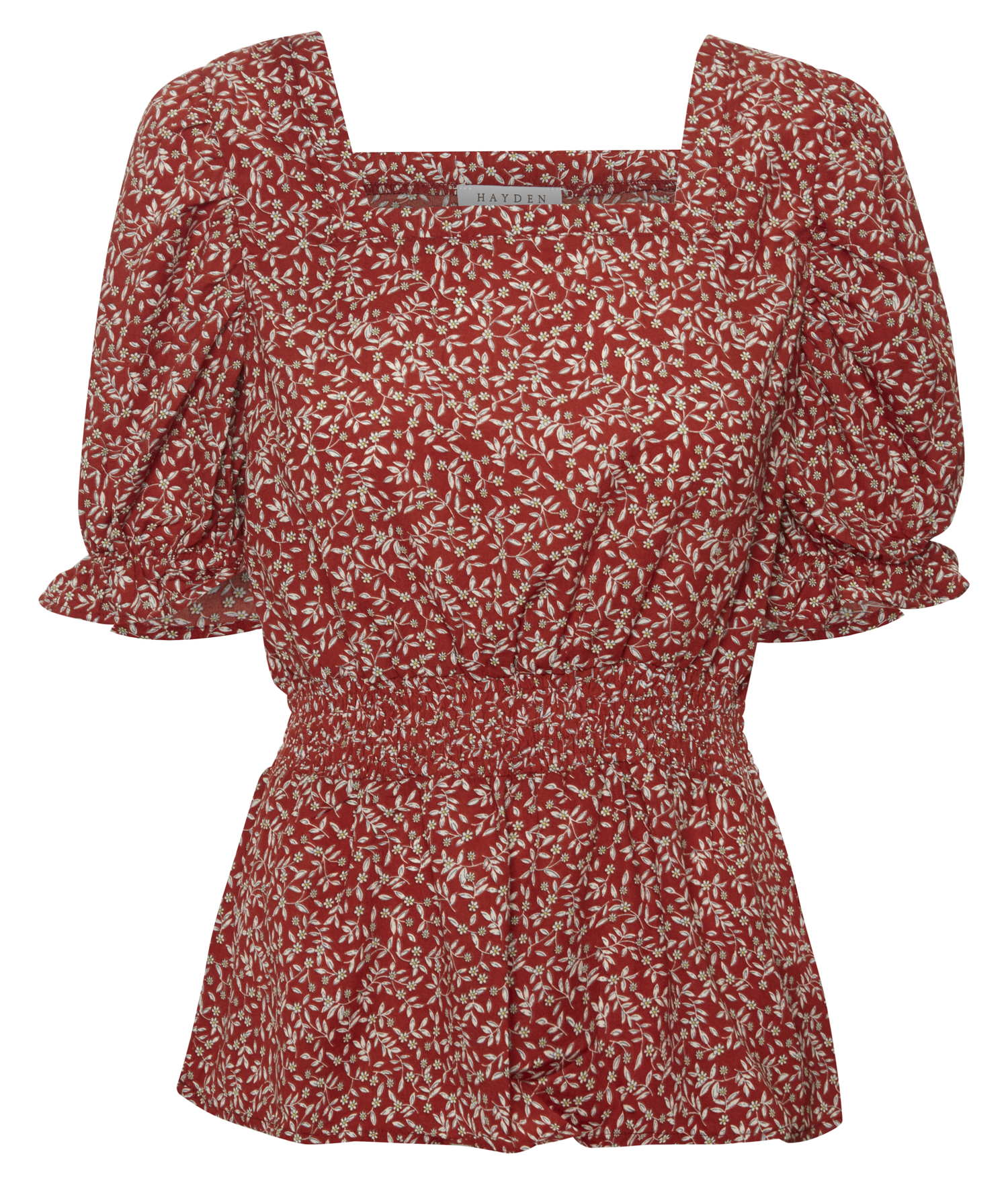 Botanical Print Square Neck Top