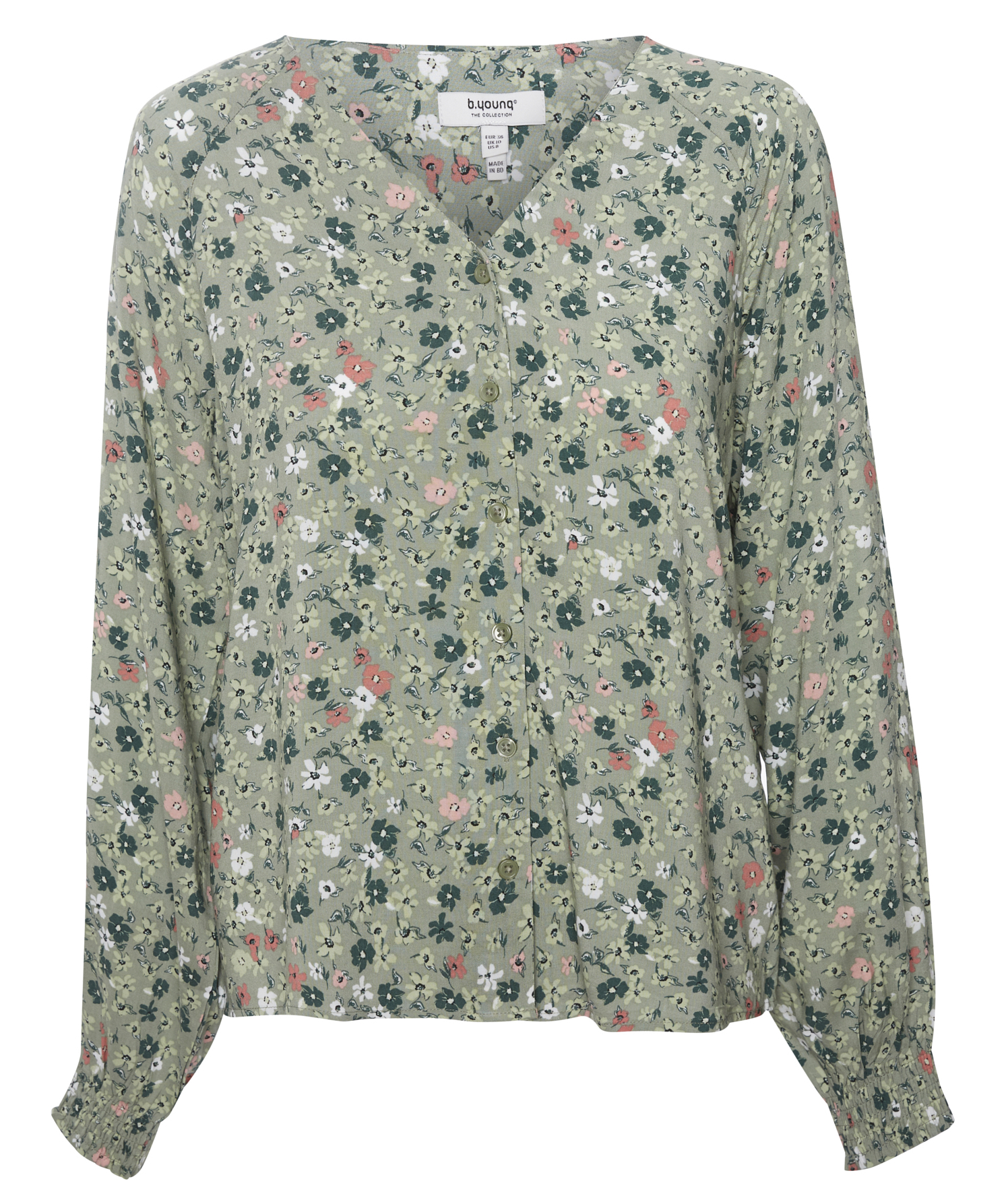 B. Young Printed Button-Front Long Sleeve