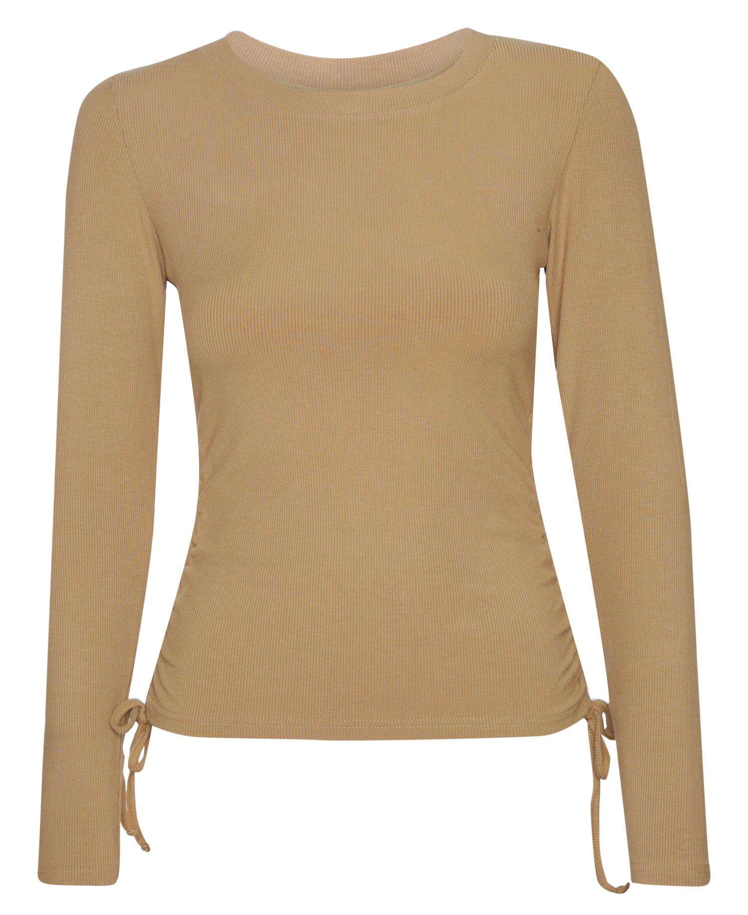 Rib Knit Ruched Side Long Sleeve Top
