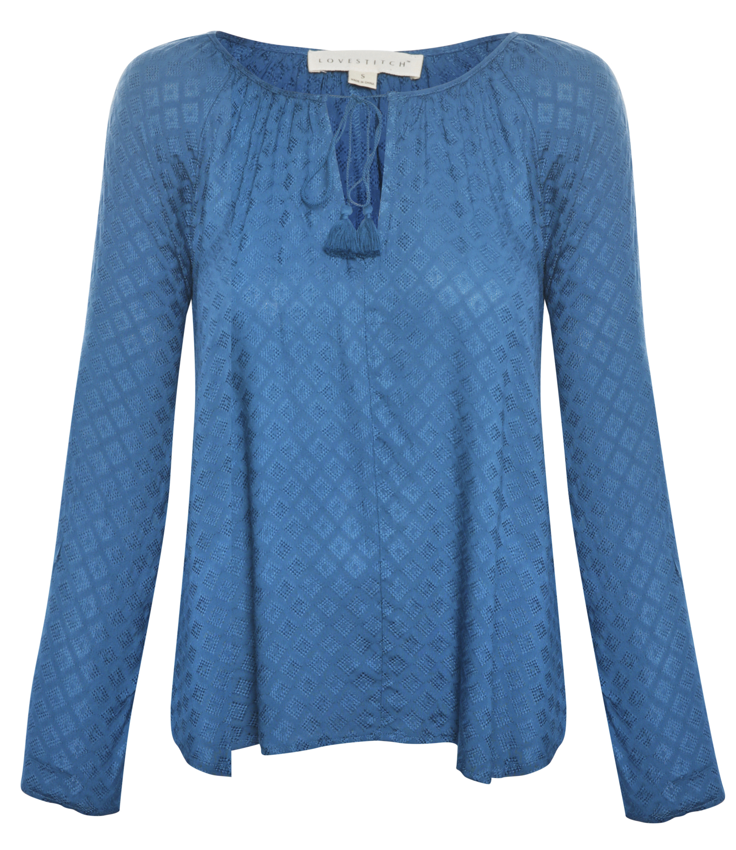 Jacquard Textured Long Sleeve Blouse