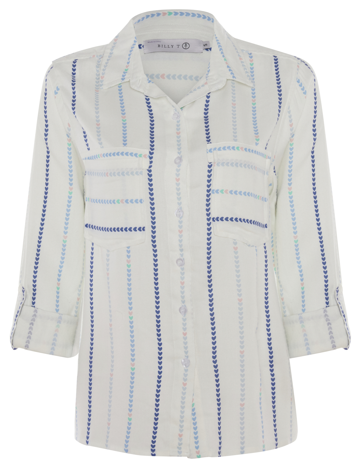 Button Front Striped Shirt with Rolled Cuff