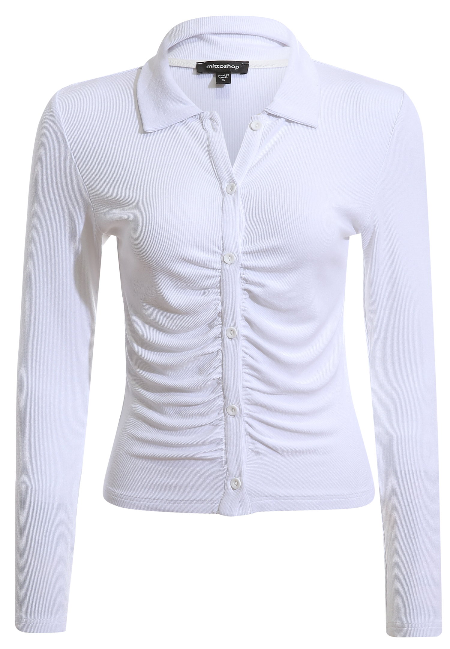 Ruched Rib Knit Polo Shirt