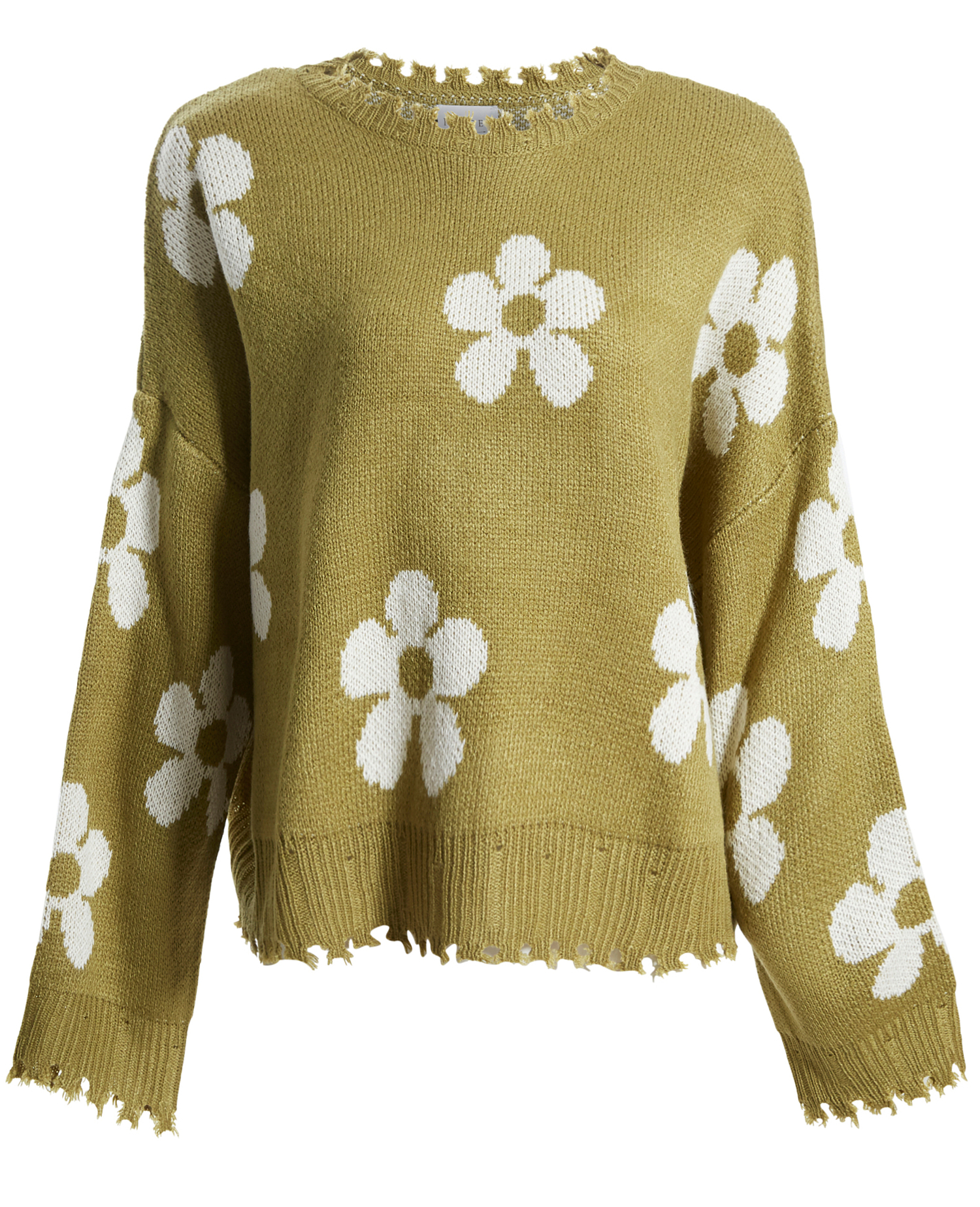 Distressed Floral Patterned Pullover Sweater