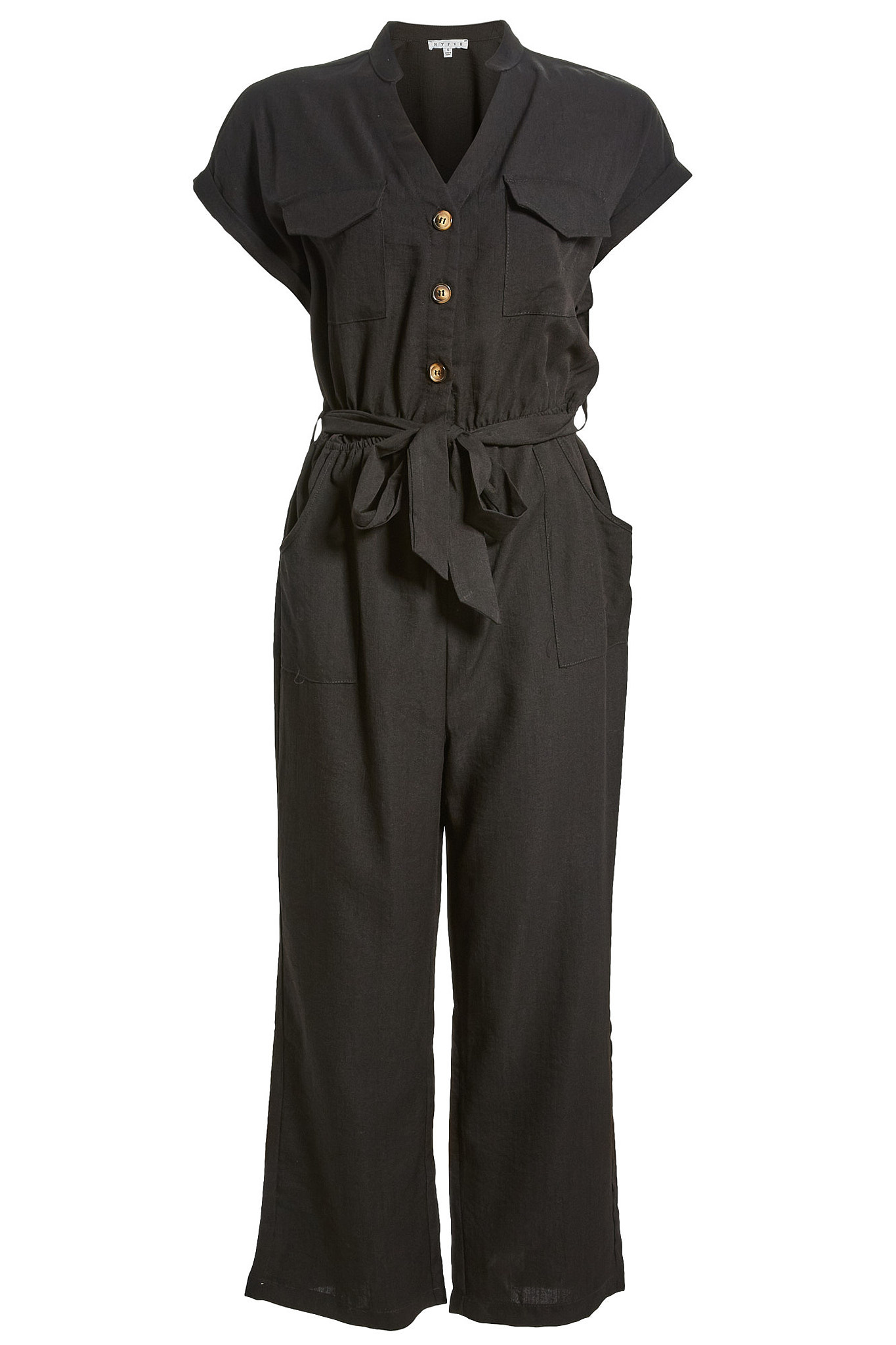 Tie Waist Button Up Jumpsuit