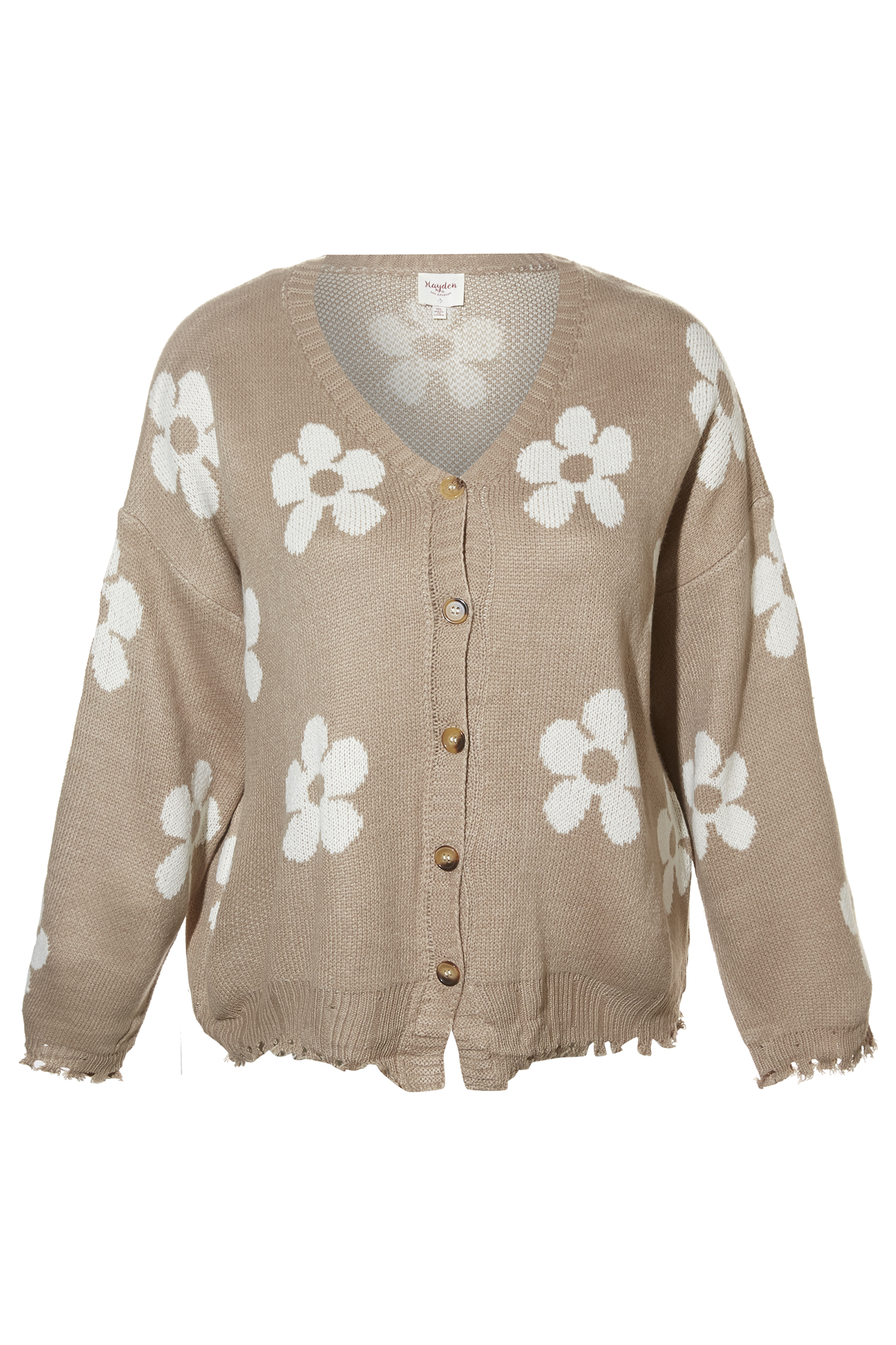 Distressed Floral Patterned Cardigan