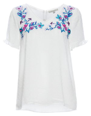 Skies Are Blue Embroidered Short Sleeve Top