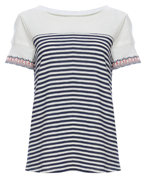 Skies Are Blue Embroidered Cuff Striped Tee