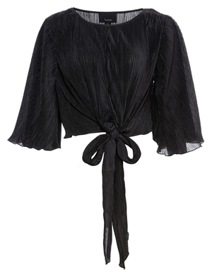 Front Knot Pleated Blouse