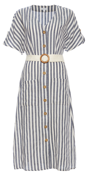 Short Sleeve Striped Button Up Dress