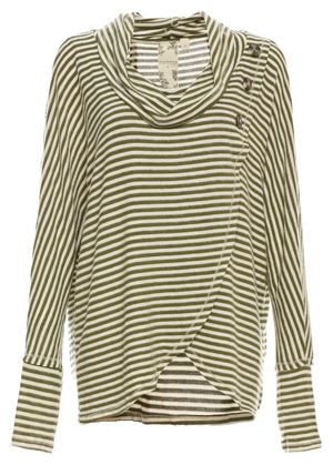 Cowl Neck Long Sleeve Striped Top