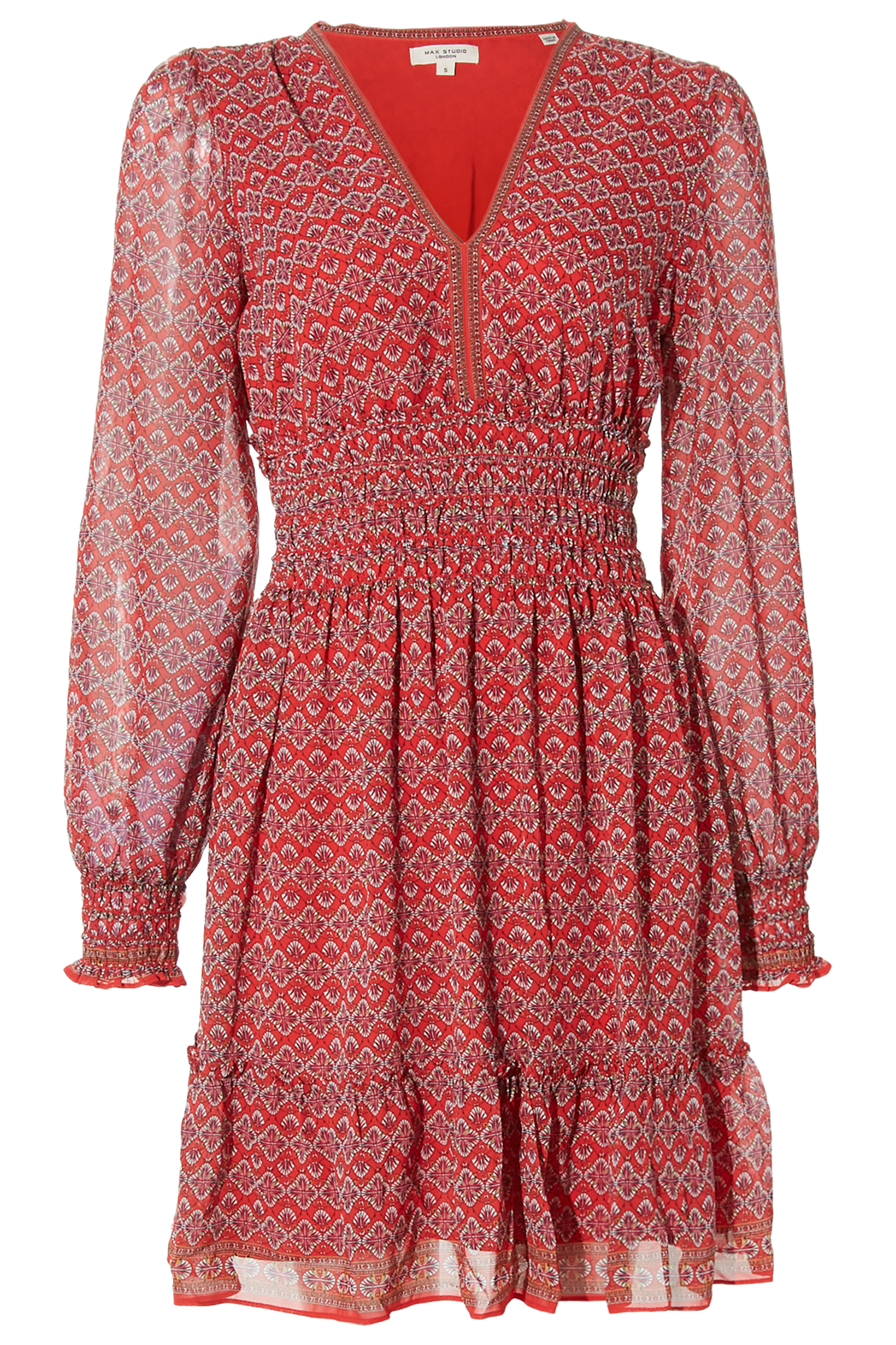 Georgette Smocked V-Neck Dress