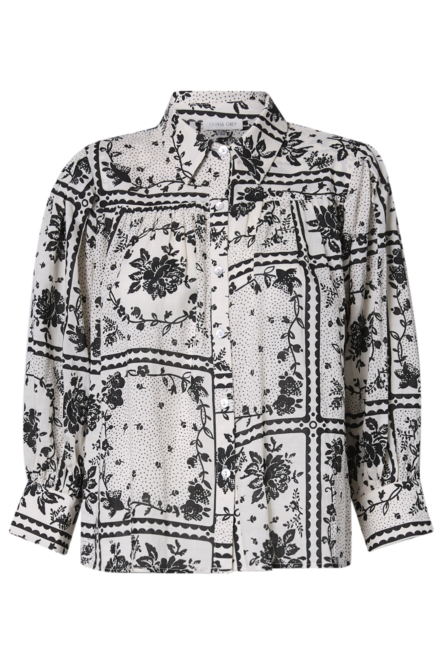 Tile Floral Print Long Sleeve Blouse