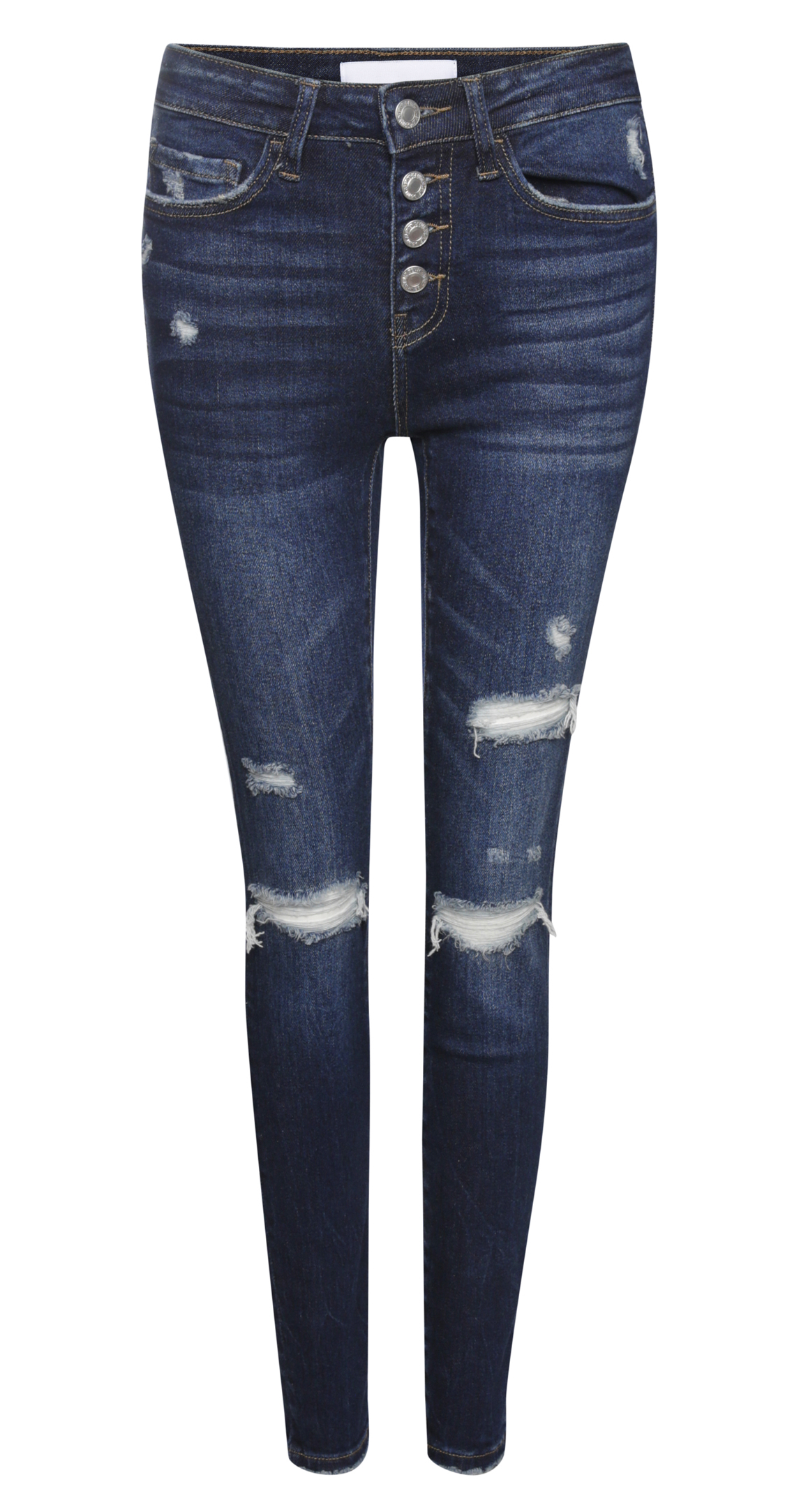Distressed Exposed Button Fly Ankle Denim