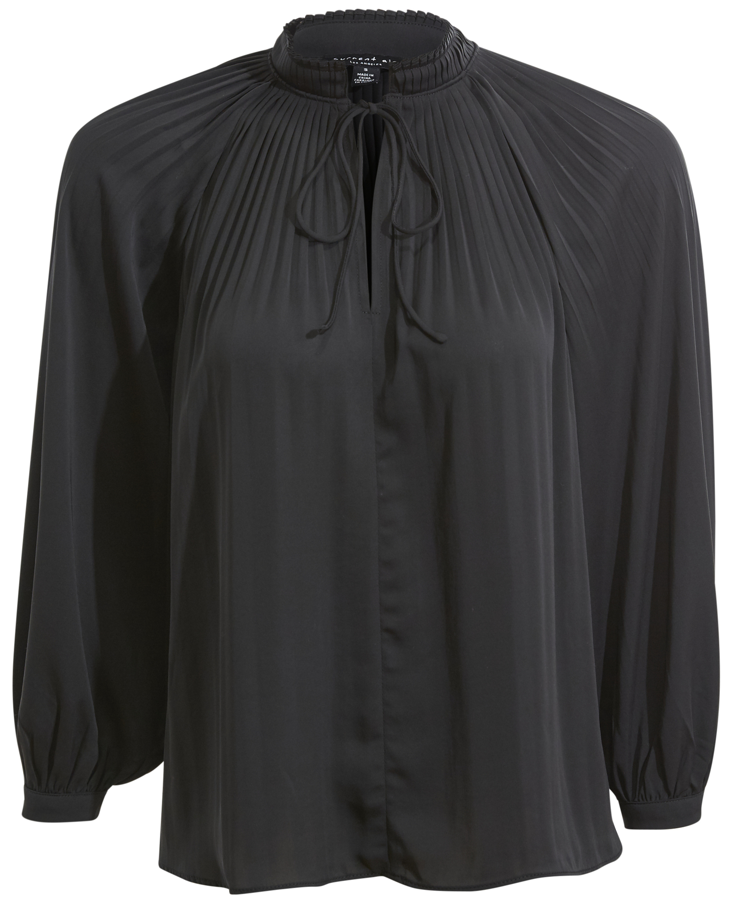 Split Neck Tie Pleated Top