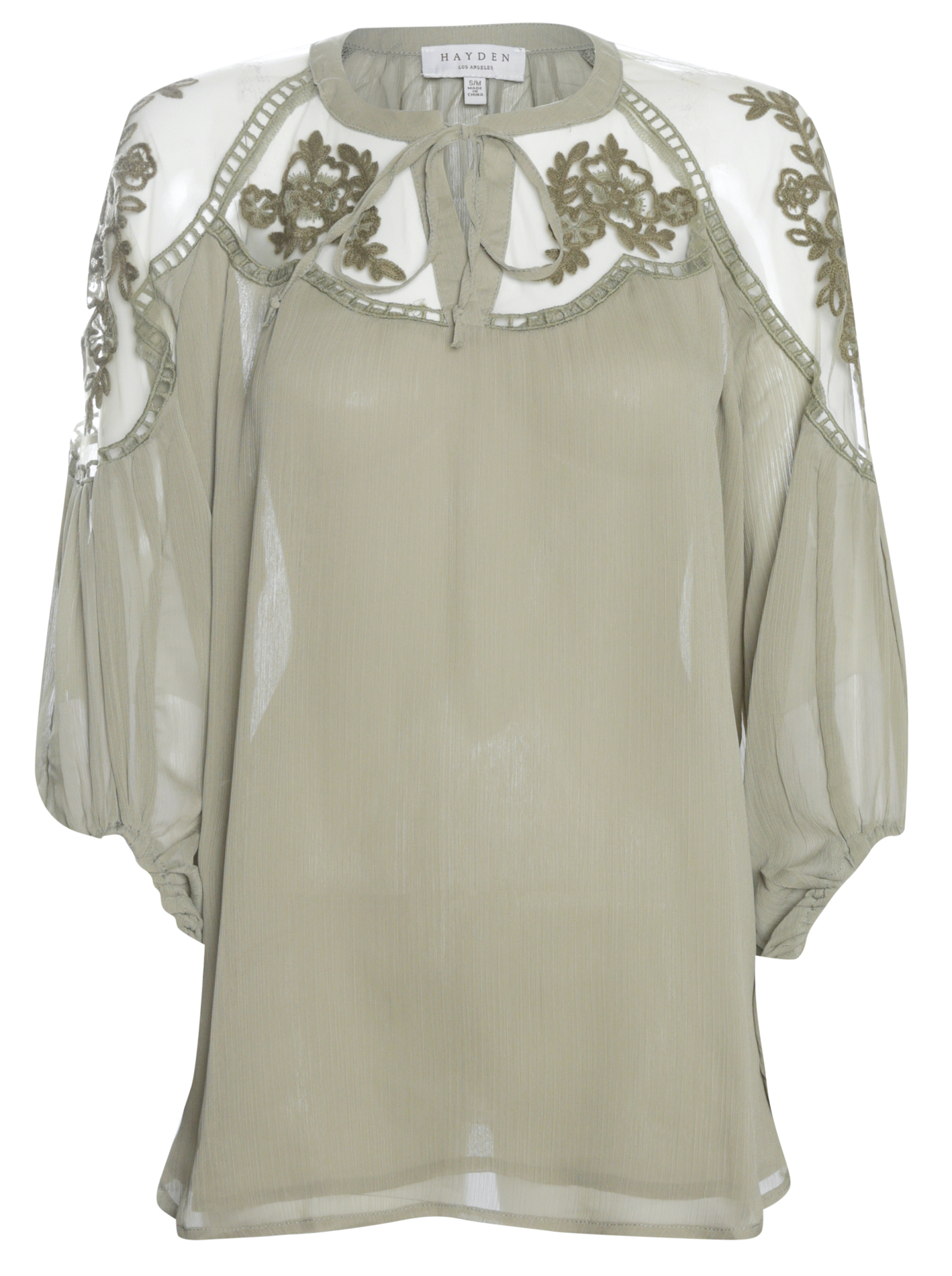 Sheer Tie-Front Peasant Top