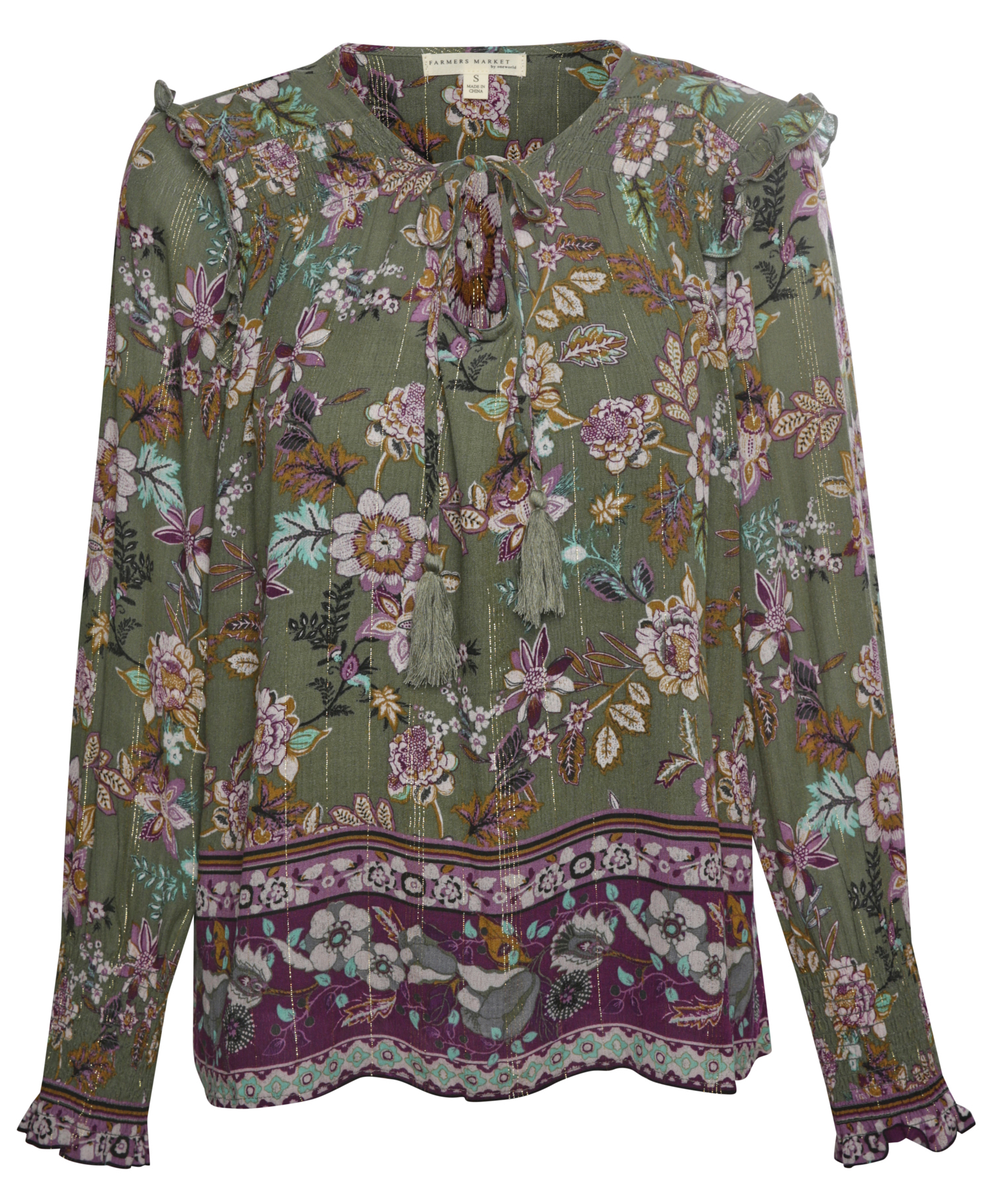 Border Print Long Sleeve Top