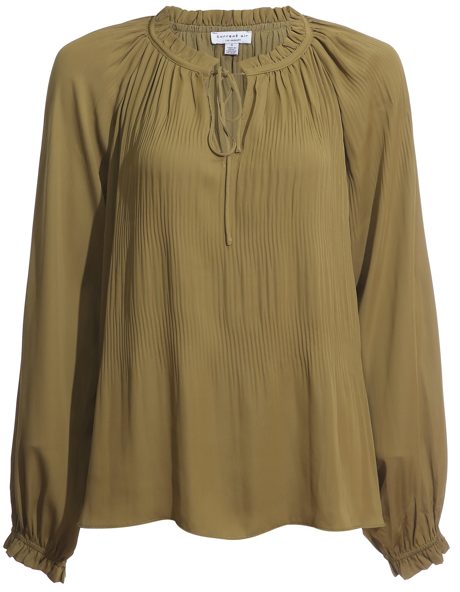 Ruffled Split Neck Tie Blouse