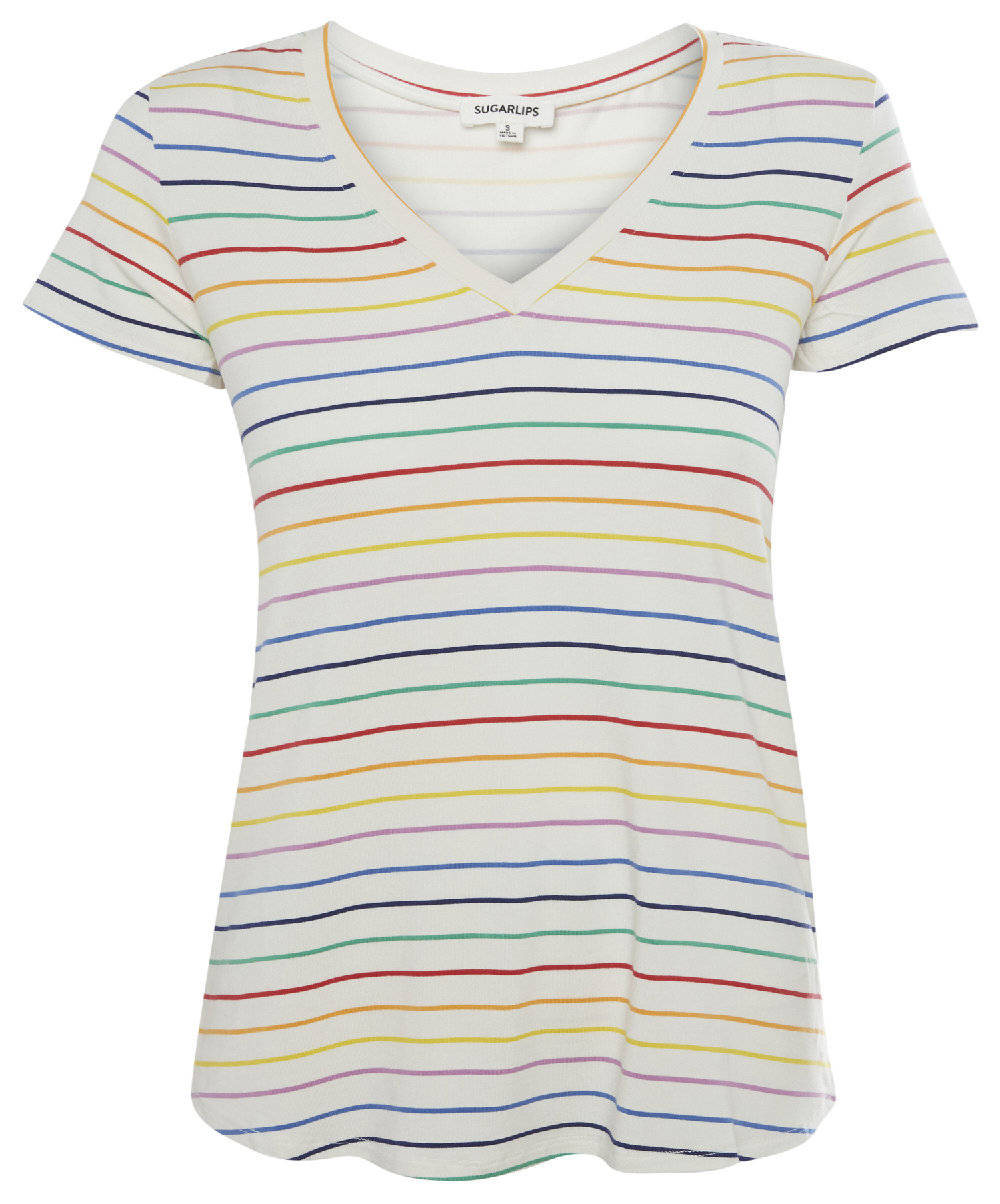 V-Neck Rainbow Striped Tee