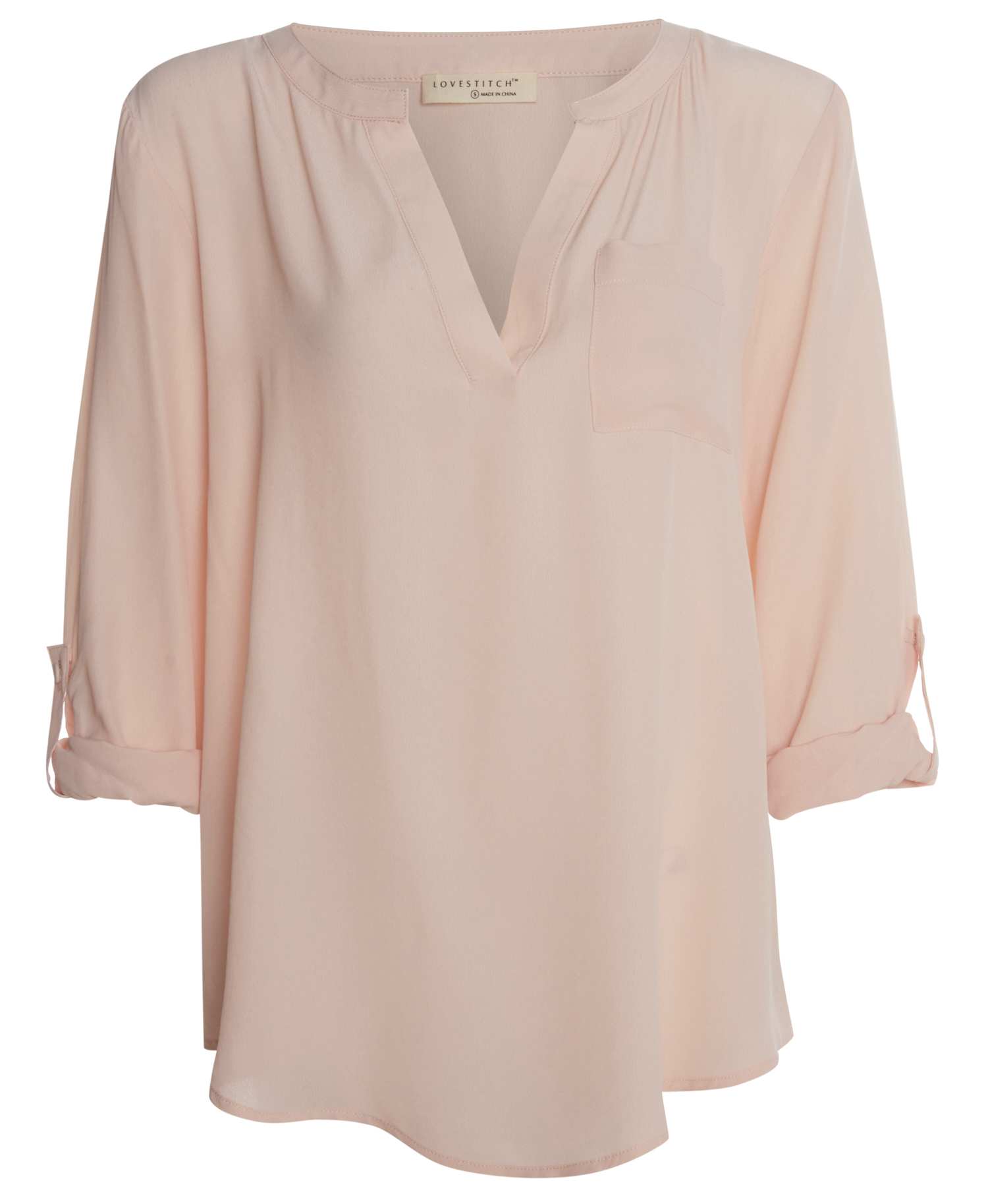 Split Neck Rolled Sleeve Blouse