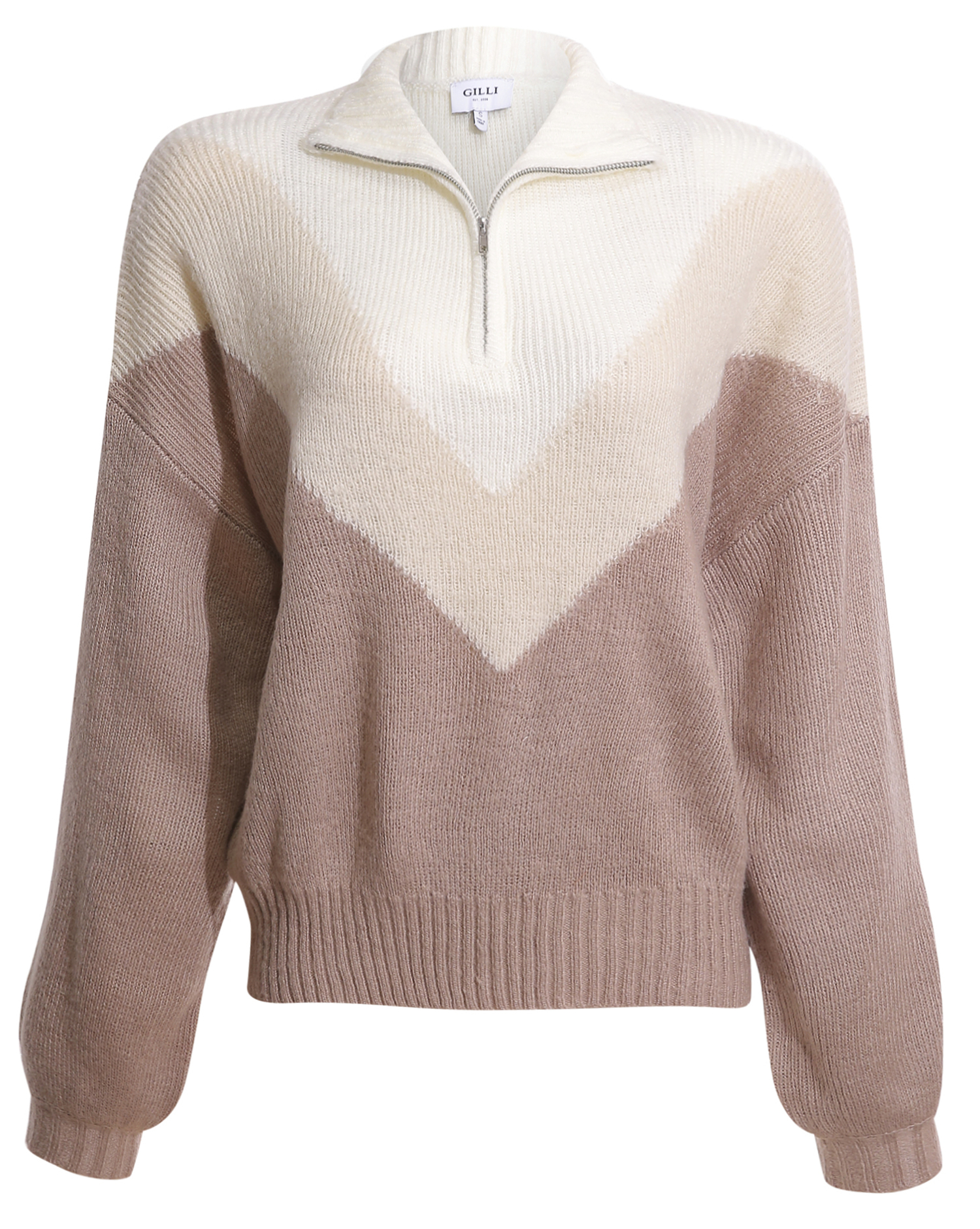 Chevron Color Block Half Zip Sweater
