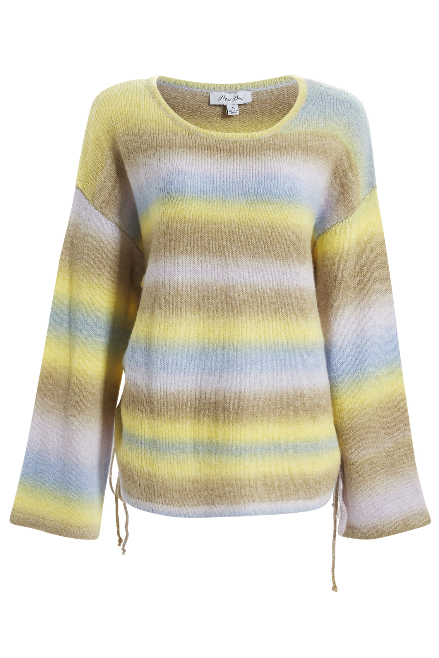 Ruched Drawstring Stripe Pattern Sweater