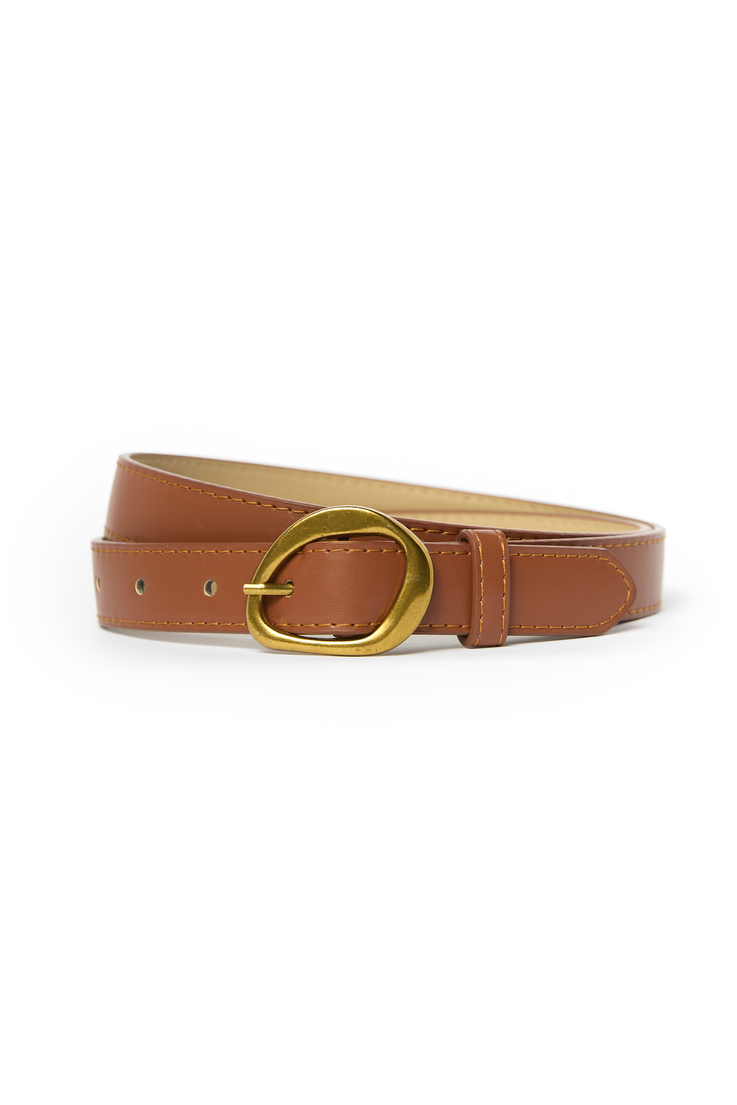 Light Brown Belt with Gold Abstract Buckle