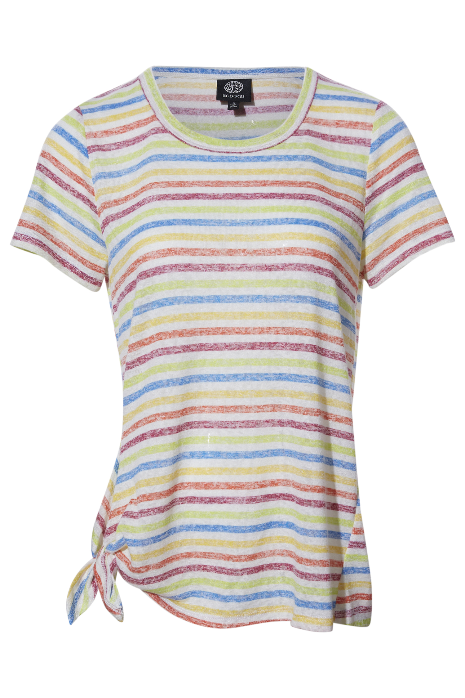 Side Tie Striped Knit Tee